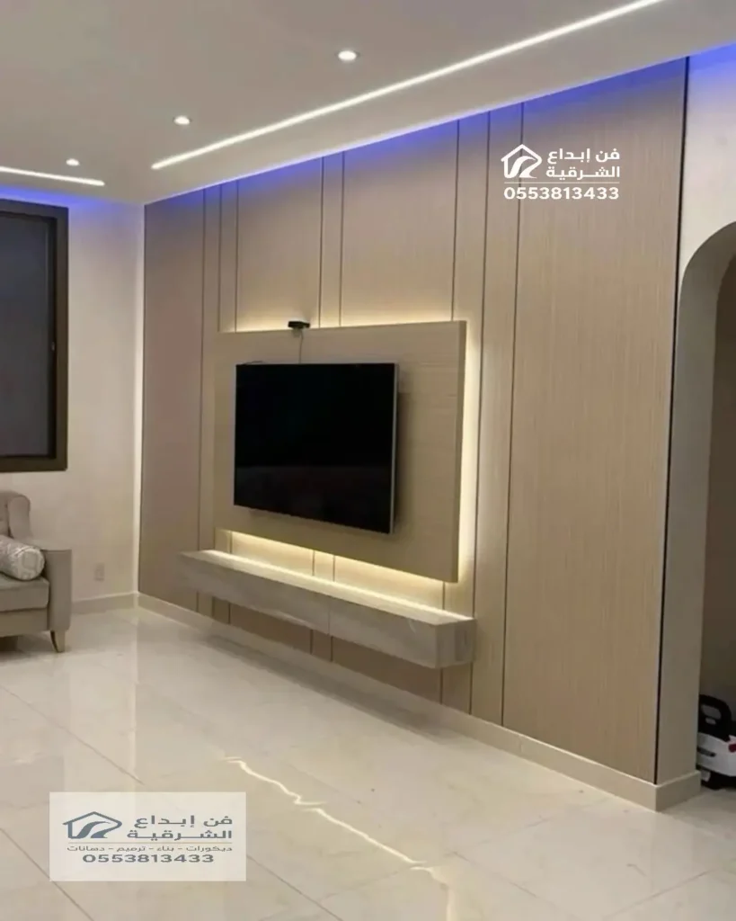 تكسيات بديل اتلرخام والخشب لجدار تلفزيون بالخبر