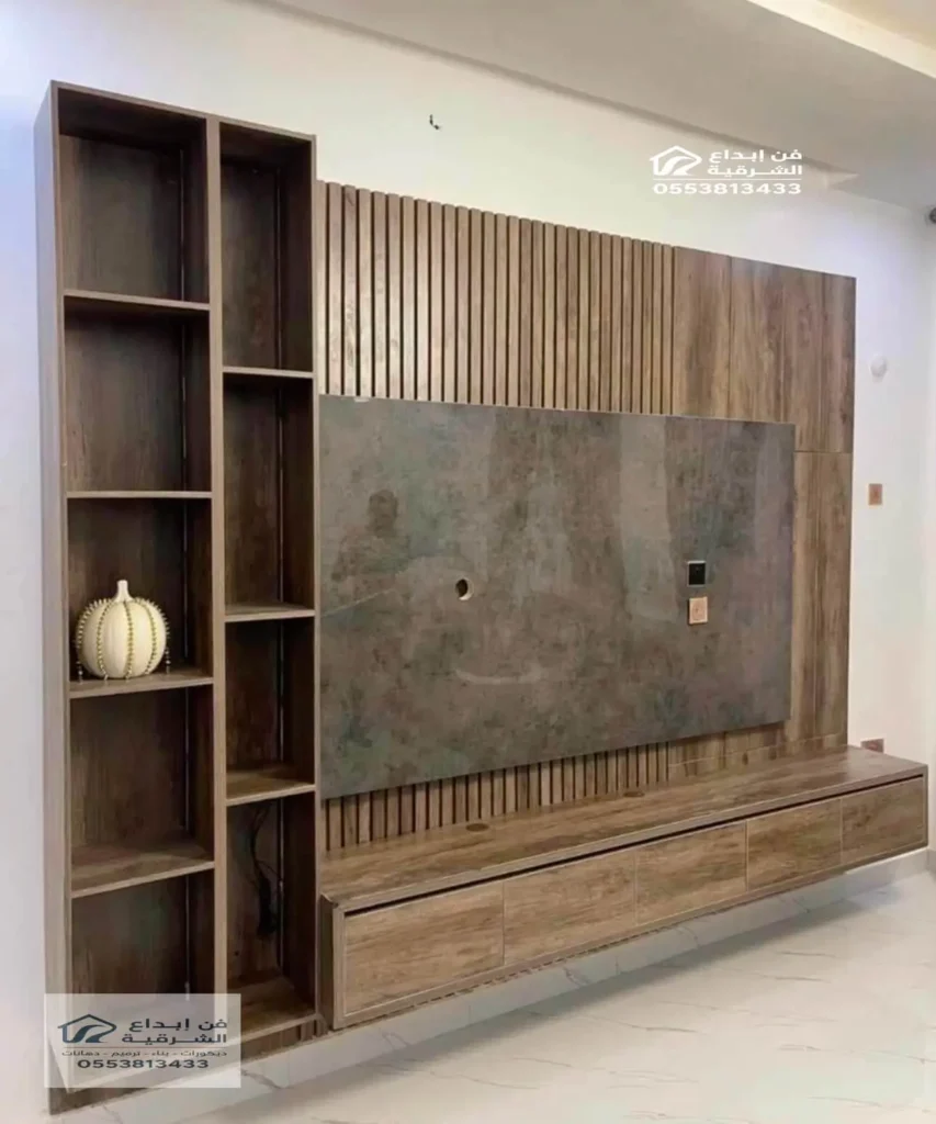 ورشة تفصيل خلفية تلفزيون خشب بالقطيف
